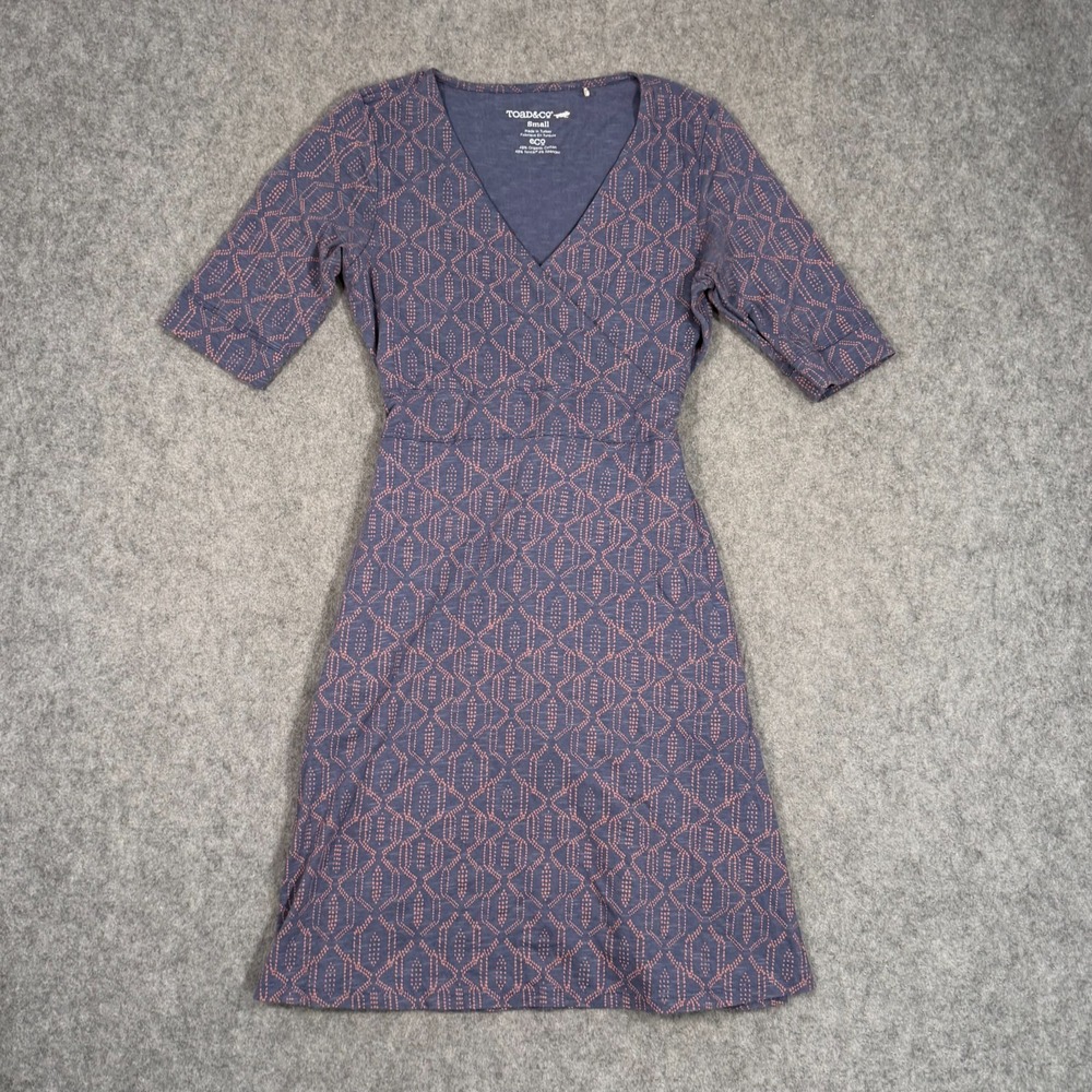 Toad & Co Blueberry Batik Cue Wrap Cafe Short Sleeve Dress‎ Women's Size Small